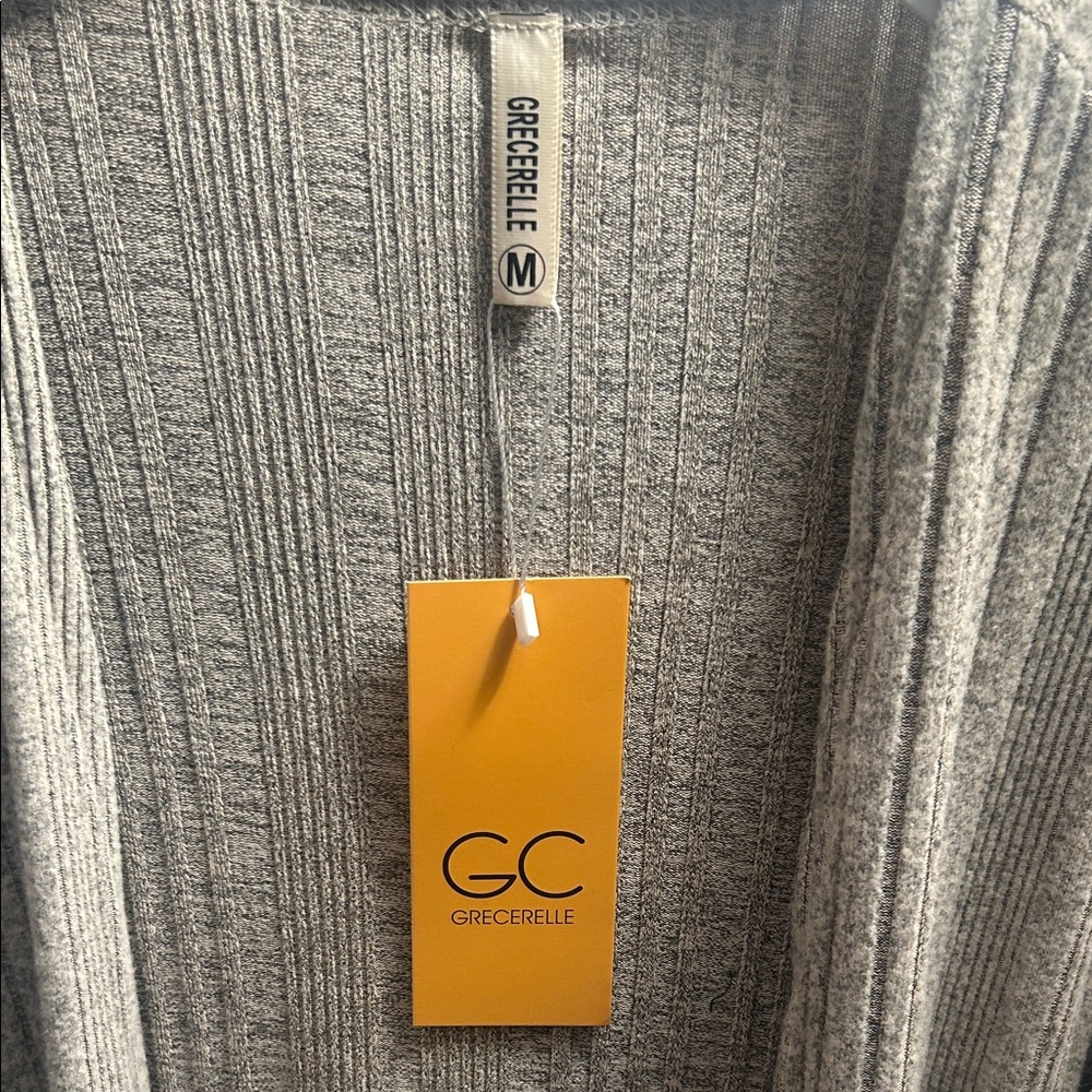 42. GC Collection Taupe Ribbed Open-Front Cardigan with Pockets - Picture 2 of 5
